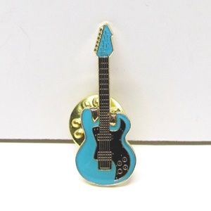 Guitar Pin, Blue Enamel and Gold Tone - Lapel Pin